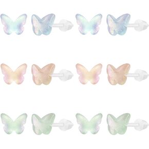AoedeJ 6 Pairs Plastic Earrings Flowers Studs Plastic Earrings for Sensitive Ears Plastic Butterfly Earrings Plastic Post Earrings for Girls