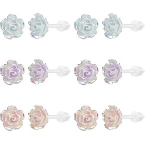 AoedeJ 6 Pairs Plastic Earrings Flowers Studs Plastic Earrings for Sensitive Ears Plastic Butterfly Earrings Plastic Post Earrings for Girls in Kuwait