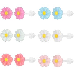 AoedeJ 6 Pairs Plastic Earrings Flowers Studs Plastic Earrings for Sensitive Ears Plastic Butterfly Earrings Plastic Post Earrings for Girls in Kuwait