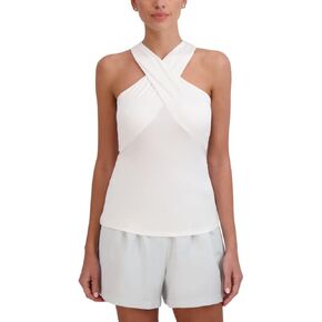 BCBGMAXAZRIA Women's Crossover Halter Neck Sleeveless Knit Top