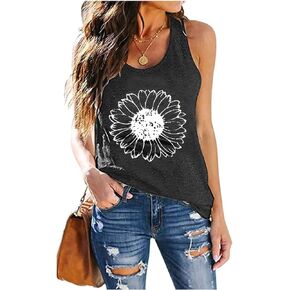 Sunflower Tank Women Funny Sunflower Graphic Sleeveless Shirts Summer Athletic Causal Beach Holiday Tee Hiking Top