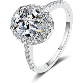 1-2Ct Moissanite Engagement Ring, Sterling Silver in 18K White Gold Plated D Color VVS Clarity Oval Crushed Ice Cut with Side Stones Engagement Rings for Women Wedding Party Promise Ring