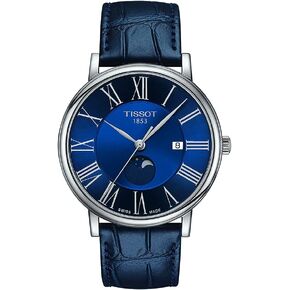 Tissot Mens Carson Premium Gent Moonphase 316L Stainless Steel case Swiss Quartz Watch, Blue, Leather, 20 (T1224231604300)