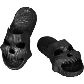 شرائح Feionusin Skull Design الصيفية بشريط واحد، 2023 شباشب وسادة EVA جديدة وفريدة من نوعها على شكل جمجمة للنساء والرجال، صنادل حمام سميكة مقاومة للانزلاق وسريعة الجفاف