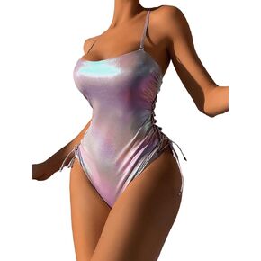 SweatyRocks Women's Metallic Criss Cross One Piece Swimsuit Monokini High Cut Bathing Suit