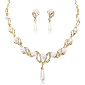 BSLVWG Pearl Necklace Set, Pearl CZ Necklace Dangle Earrings Jewelry Sets for Wedding Prom Bridal Necklace Earrings Set Women Formal Dress Accessories