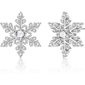 Christmas Gifts Pearl Snowflake Earrings for Women | Pearl 6 CZ Snowflake Round Cubic Zirconia Earrings Studs | Hypoallergenic Piercing Cartilage Jewelry Christmas Birthday Gifts for Ladies Girls