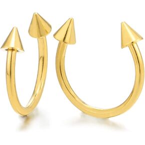 Pair Steel Gold Color Spike Arrow Half Circle Huggie Hinged Earrings for Men Women, Screw Back