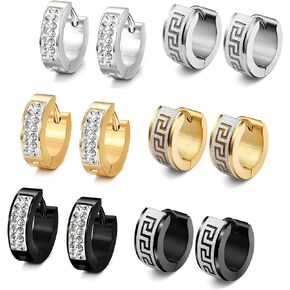 Jstyle 6Pairs 18G Stainless Steel Hoop Earrings for Men Women Huggie Earrings