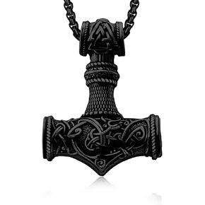 DOTBJ 925 Sterling Silver Thor Hammer Necklace, Norse Mjolnir Viking Jewelry For Men With Rolo Chain 22+2 Inch.