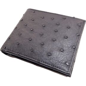 Genuine Ostrich Quill Skin Leather Soft Bifold Men's Wallet ([C5] - 6 Card Slots + 2 Compartments for Bills, Steel Blue)
