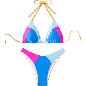 GORGLITTER Women's Color Block Swimsuit High Cut Waisted Thong Triangle Bikini Set Bathing Suit in Saudi Arabia