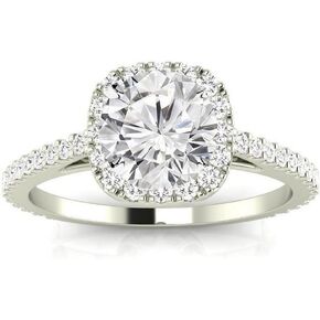 14K White Gold 1 to 6.25 Carat LAB GROWN DIAMOND Gorgeous Classic Cushion Halo Style Round Cut Diamond Engagement Ring (G-H Color VS2-SI1 Clarity)