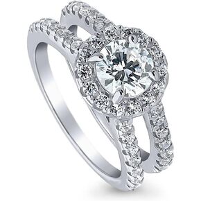 BERRICLE Sterling Silver Halo Wedding Engagement Rings Round Cubic Zirconia CZ Ring for Women, Rhodium Plated Size 4-10