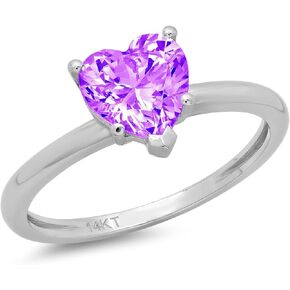 Clara Pucci 2.0 ct Brilliant Heart Cut Solitaire Natural Purple Amethyst Gemstone 5-Prong Engagement Wedding Bridal Promise Anniversary Ring Solid 18K White Gold for Women