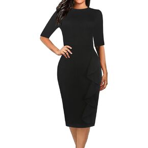 oxiuly Women's Vintage Polka Dot Floral Patchwork Stretchy Work Casual Bodycon Sheath Pencil Dress OX055