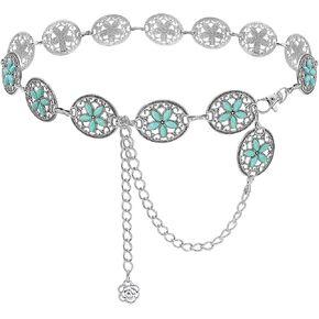 Wovanoo Western Concho Chain Belt for Women Turquoise Adjustable Waist Belt Western Cowgirl Metal Belts