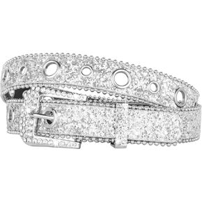Womens Rhinestone Studded Western Leather Belt for Jeans Cowboy Waist Belts(Fit Pant Size 27"-39")