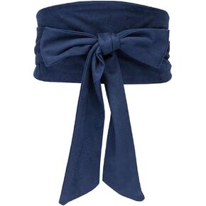 shengweiao Women's Self Tie Wrap Around Obi Soft Wide Waist Band Cinch Boho Dress Belt (Dark Blue, Fit to waistline 26.7"- 35.4")