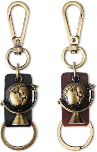 AuPra World Globe KeyChain Gift Women & Men Leather KeyRing Home Car Door Keys Holder Traveler Present in Kuwait