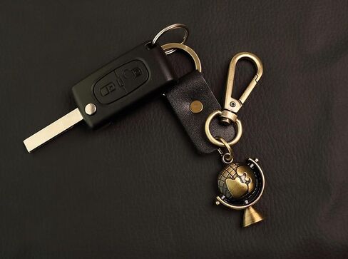 AuPra World Globe KeyChain Gift Women & Men Leather KeyRing Home Car Door Keys Holder Traveler Present in Kuwait