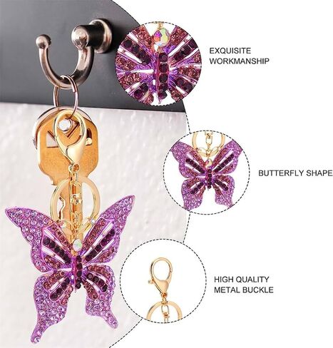 Butterfly Keychain Women Girls Cute Animal Insect Sparkling Keyring Car Handbag Pendant Bag Purse Charm in Saudi Arabia