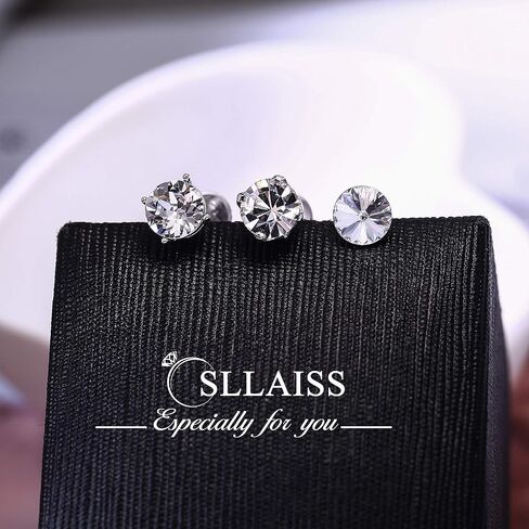 Sllaiss 3 أزواج من أقراط الكريستال النمساوية من الفضة الإسترليني عيار 925، 3 أنماط من المشابك المخلبية، مجموعة أقراط دائرية للنساء والرجال in Kuwait