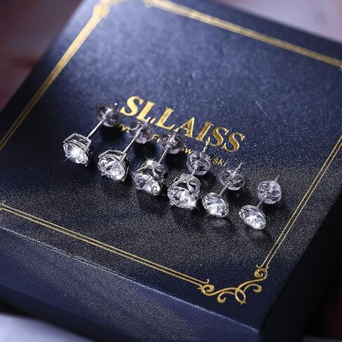 Sllaiss 3 أزواج من أقراط الكريستال النمساوية من الفضة الإسترليني عيار 925، 3 أنماط من المشابك المخلبية، مجموعة أقراط دائرية للنساء والرجال in Kuwait