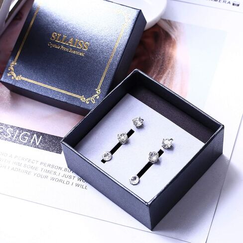 Sllaiss 3 أزواج من أقراط الكريستال النمساوية من الفضة الإسترليني عيار 925، 3 أنماط من المشابك المخلبية، مجموعة أقراط دائرية للنساء والرجال in Kuwait