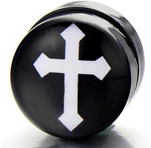 10MM Magnetic Black Circle Cross Stud Earrings for Men Women, Non-Piercing Clip On Fake Ear Plugs Gauges in Saudi Arabia