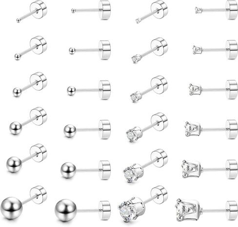 ORAZIO 6-12Pairs التيتانيوم شقة الظهر أقراط للنساء الرجال الفتيات الكرة الصغيرة مكعب زركونيا الأقراط الأزرار الجراحية الفولاذ المقاوم للصدأ 20G الغضروف أقراط هيبوالرجينيك أقراط مسطحة ثقب المجوهرات in Saudi Arabia