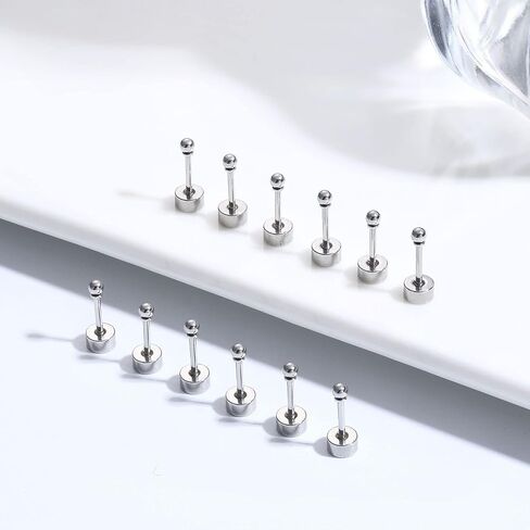 ORAZIO 6-12Pairs التيتانيوم شقة الظهر أقراط للنساء الرجال الفتيات الكرة الصغيرة مكعب زركونيا الأقراط الأزرار الجراحية الفولاذ المقاوم للصدأ 20G الغضروف أقراط هيبوالرجينيك أقراط مسطحة ثقب المجوهرات in Saudi Arabia
