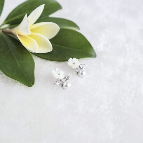 925 Sterling Silver Daisy Flower Pearl Earrings_WK90145 in Saudi Arabia