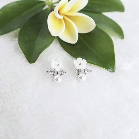 925 Sterling Silver Daisy Flower Pearl Earrings_WK90145 in Saudi Arabia