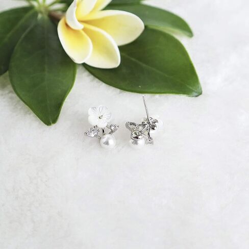 925 Sterling Silver Daisy Flower Pearl Earrings_WK90145 in Saudi Arabia