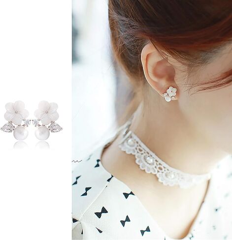 925 Sterling Silver Daisy Flower Pearl Earrings_WK90145 in Saudi Arabia