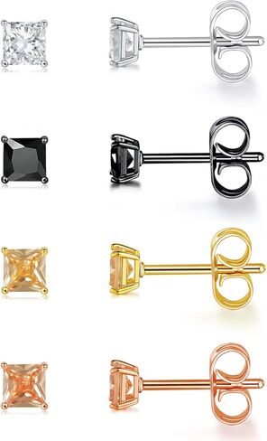 Pack of Square Colorful CZ Earrings 18K Gold Plated Hypoallergenic in Kuwait