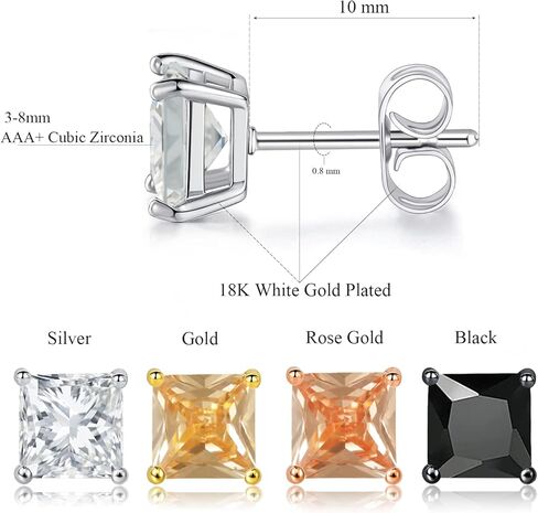 Pack of Square Colorful CZ Earrings 18K Gold Plated Hypoallergenic in Kuwait