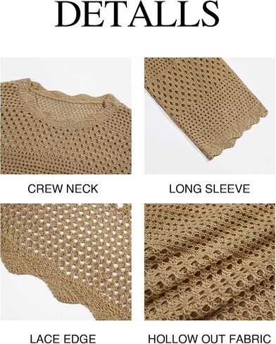 Saodimallsu Womens Crochet Crop Top Long Sleeve Sexy Mesh Knit See Through Hollow Out Beach Swimwear Cover Ups in Saudi Arabia