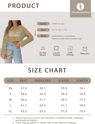 Saodimallsu Womens Crochet Crop Top Long Sleeve Sexy Mesh Knit See Through Hollow Out Beach Swimwear Cover Ups in Saudi Arabia
