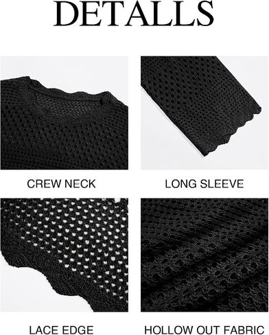 Saodimallsu Womens Crochet Crop Top Long Sleeve Sexy Mesh Knit See Through Hollow Out Beach Swimwear Cover Ups in Saudi Arabia