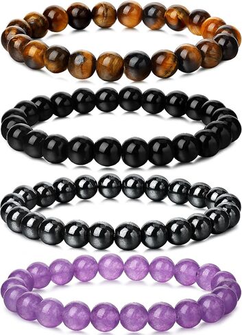 Gifts for Women Men, 4 PCS 8mm Healing Crystal Bracelet for Women Men, Christmas Gifts Friendship Bracelets Natural Gorgeous Semi-Precious Stone Beads Stretch Jewelry in Kuwait