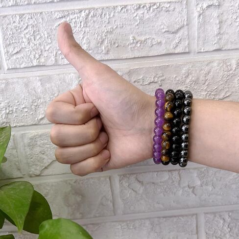 Gifts for Women Men, 4 PCS 8mm Healing Crystal Bracelet for Women Men, Christmas Gifts Friendship Bracelets Natural Gorgeous Semi-Precious Stone Beads Stretch Jewelry in Kuwait