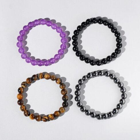 Gifts for Women Men, 4 PCS 8mm Healing Crystal Bracelet for Women Men, Christmas Gifts Friendship Bracelets Natural Gorgeous Semi-Precious Stone Beads Stretch Jewelry in Kuwait