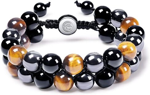 Triple Protection Bracelet, Men's Women's Crystal Bracelet Tiger Eye Hematite, and Obsidian Natural Stone 8mm Healing Bracelet Hand Woven Beads Amulet Bracelet in Saudi Arabia