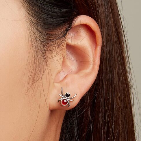 Tiny Spider Stud Earrings Sterling Silver 925 Red Crysal Cubic Zirconia Vintage Insect Spider Cartilage Tragus Earrings Piercing Studs Halloween Jewelry Gifts for Women Girls Men in Saudi Arabia