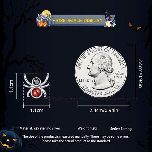 Tiny Spider Stud Earrings Sterling Silver 925 Red Crysal Cubic Zirconia Vintage Insect Spider Cartilage Tragus Earrings Piercing Studs Halloween Jewelry Gifts for Women Girls Men in Saudi Arabia