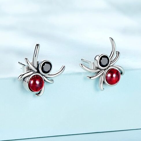 Tiny Spider Stud Earrings Sterling Silver 925 Red Crysal Cubic Zirconia Vintage Insect Spider Cartilage Tragus Earrings Piercing Studs Halloween Jewelry Gifts for Women Girls Men in Saudi Arabia