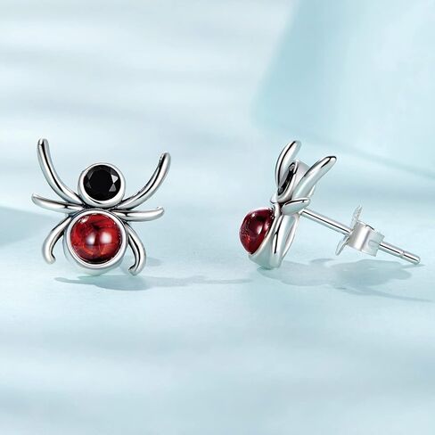 Tiny Spider Stud Earrings Sterling Silver 925 Red Crysal Cubic Zirconia Vintage Insect Spider Cartilage Tragus Earrings Piercing Studs Halloween Jewelry Gifts for Women Girls Men in Saudi Arabia