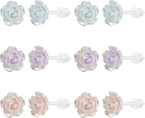 AoedeJ 6 Pairs Plastic Earrings Flowers Studs Plastic Earrings for Sensitive Ears Plastic Butterfly Earrings Plastic Post Earrings for Girls in Kuwait